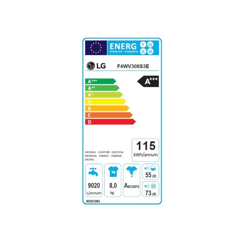 LG Πλυντήριο Ρούχων F4WV308S3E με λειτουργία ατμού (8kg 1400rpm)