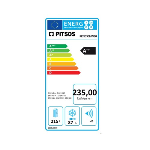 Pitsos Ψυγειοκαταψύκτης PKNB36NWE0 Full NoFrost 305lt Λευκό