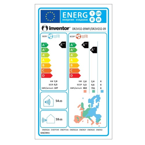 Inventor Κλιματιστικό Dark DR2VI32-09WFI/ DR2VO32-09 με Aqua Ionizer 9000Btu (A+++/A+++)