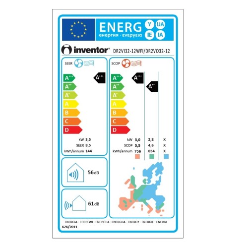 Inventor Κλιματιστικό Dark DR2VI32-12WFI/ DR2VO32-12 με Aqua Ionizer 12000Btu (A+++/A+++)