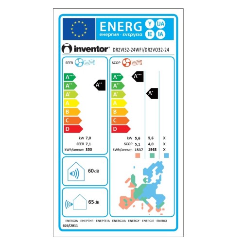 Inventor Κλιματιστικό Dark DR2VI32-24WFI/ DR2VO32-24 με Aqua Ionizer 24000Btu (A++/A+++)