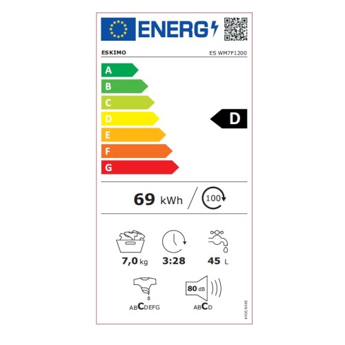 Eskimo Πλυντήριο Ρούχων ES WM7F1200 Slim Line (7Kg 1200Rpm)