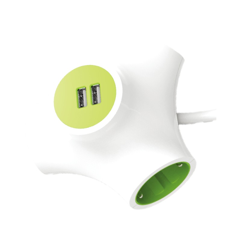 Crystal Audio Πολύπριζο 3 Θέσεων και 2 Θύρες USB Space PSSP3U Πράσινο