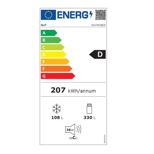 Neff Ψυγειοκαταψύκτης KG7493BD0 Full No Frost 438Lt Μαύρο 