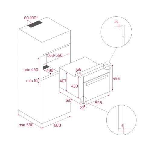 Teka Εντοιχιζόμενος Φούρνος Ανω Πάγκου HLC 8400 Night River Black