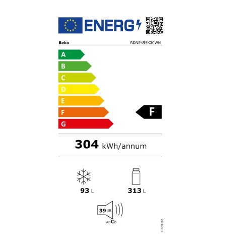 Beko Ψυγείο Δίπορτο RDNE455K30WN No Frost 406Lt Λευκό
