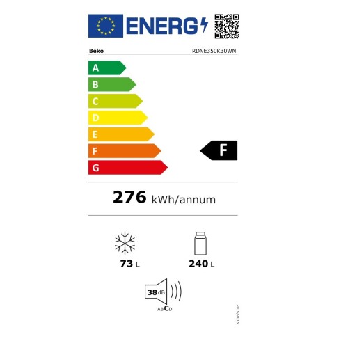 Beko Ψυγείο Δίπορτο RDNE350K30WN No Frost 313Lt Λευκό