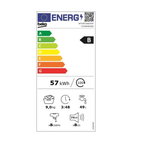 Beko Πλυντήριο Ρούχων WTV9716DXST (9kg 1400rpm B)