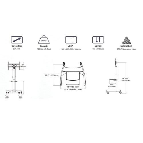 NB Τροχήλατη Βάση  AVA1500-60-1P για Οθόνες/TV 32''-75''