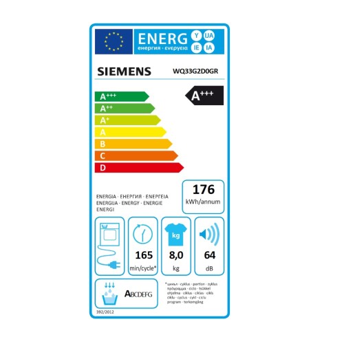 Siemens Στεγνωτήριο Ρούχων WQ33G2D0GR (8kg)