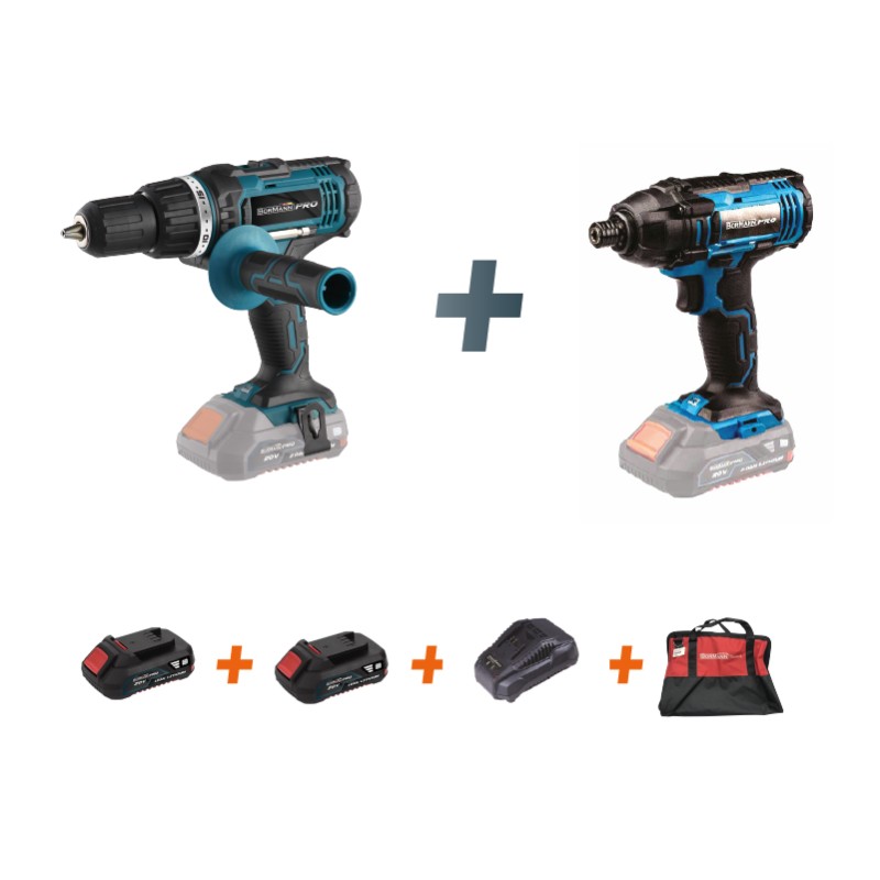Bormann Σετ BBP9000 Κρουστικό Δραπανοκατσάβιδο & Παλμικό Κατσαβίδι 20V με 2 Μπαταρίες 1.5Ah - 2.4Ah και Θήκη