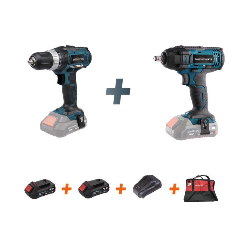 Bormann Σετ BBP9005 Δραπανοκατσάβιδο & Μπουλονόκλειδο 20V με 2 Μπαταρίες 1.5Ah - 2.4Ah και Θήκη