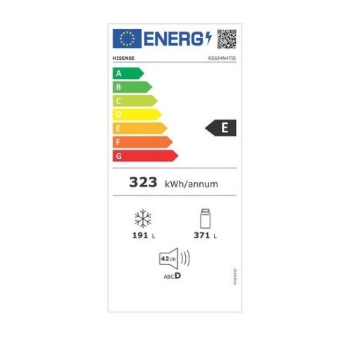 Hisense Ψυγείο Ντουλάπα RS694N4TIE Νo Frost 562Lt Inox