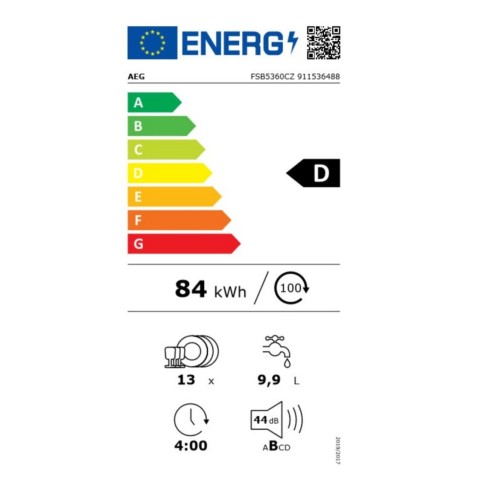 AEG Εντοιχιζόμενο Πλυντήριο Πιάτων FSB5360CZ για 13 Σερβίτσια Π59,6xY81,8εκ.
