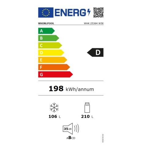 Whirlpool Ψυγειοκαταψύκτης WHK25364W5E Full No Frost Υ186.5xΠ59.5xΒ66.3cm Λευκός