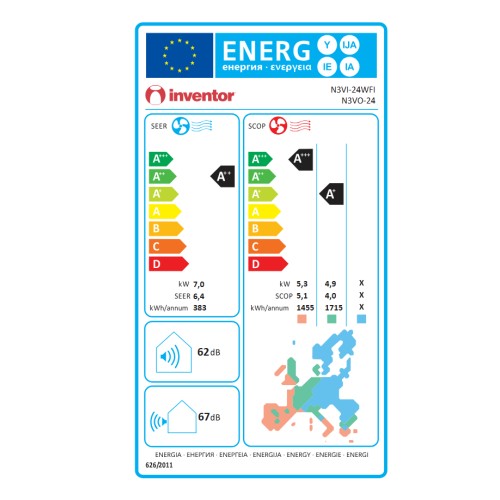 Inventor Κλιματιστικό Inverter Neo III N3VI-24WFI/N3VO-24 Με Wi-Fi & Ιονιστή 24000 Btu (A++/A+++)