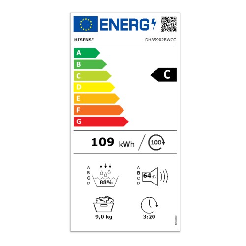 Hisense Στεγνωτήριο Ρούχων DH3S902BWCC 9Kg με Αντλία θερμότητας