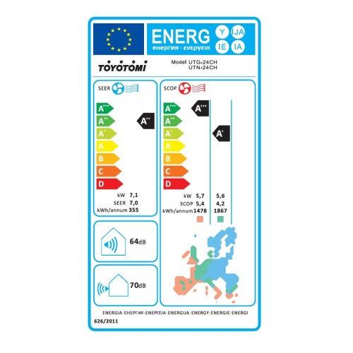 Toyotomi Κλιματιστικό Inverter Umi UTN/UTG-24CH Με Wi-Fi & Ιονιστή 24000 Btu (A+++/A++)
