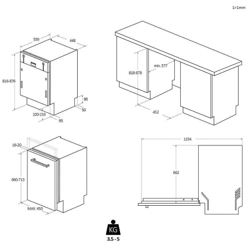 Candy Εντοιχιζόμενο Πλυντήριο Πιάτων CI0C7SB0FA με WIFI για 10 Σερβίτσια 45cm