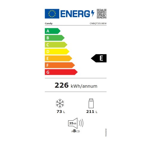 Candy Ψυγειοκαταψύκτης Εντοιχιζόμενος CNBQT3519EW 284lt Full No Frost Υ193.5xΠ54xΒ55cm