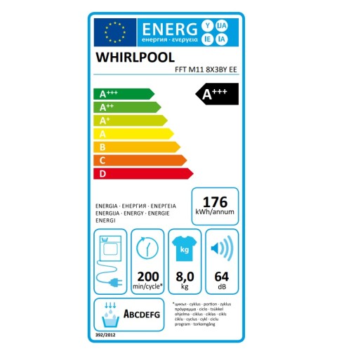 Whirlpool Στεγνωτήριο Ρούχων με Αντλία Θερμότητας FFT M11 8X3BY EE (8kg A+++)