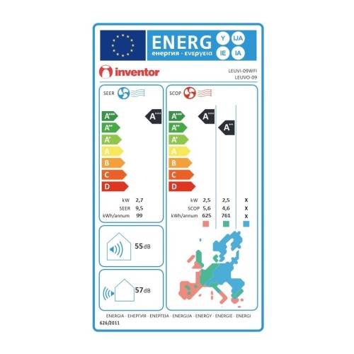 Inventor Κλιματιστικό Inverter Leon LHUVI-09WFI / LHUVO-09 9000btu με Ιονιστή και WiFi (A+++/A+++)