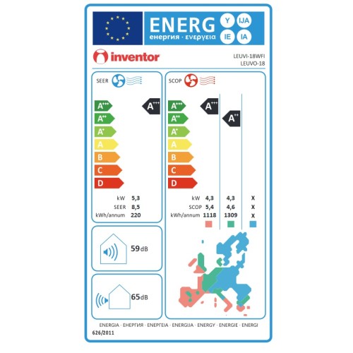 Inventor Κλιματιστικό Inverter Leon LHUVI-18WFI/LHUVO-18 18000btu με Ιονιστή και WiFi (A+++/A+++)