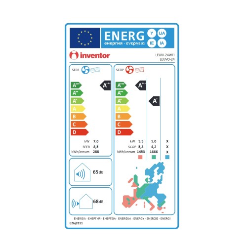 Inventor Κλιματιστικό Inverter Leon LHUVI-24WFI/LHUVO-24 24000btu με Ιονιστή και WiFi (A+++/A+++)