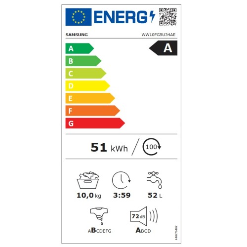Samsung Πλυντήριο Ρούχων WW10FG5U34AELE 10kg 1400 Στροφών