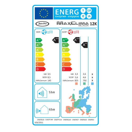 Juro Pro Κλιματιστικό Inverter Maxclima 12K Black 12000btu με WiFi (A+++/A+++) 