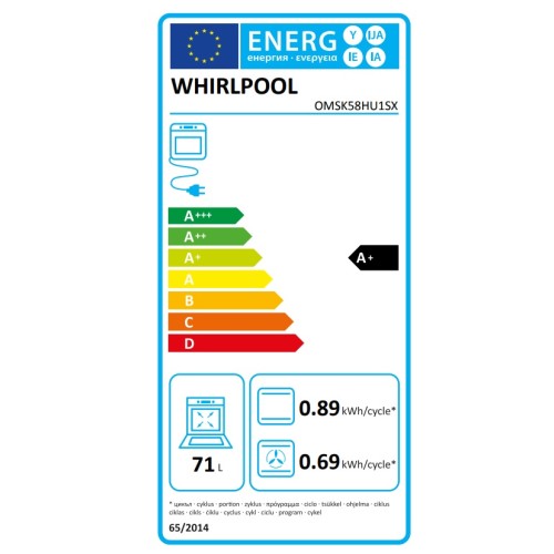 Whirlpool Εντοιχιζόμενος Φούρνος Ανω Πάγκου OMSK58HU1SX 71lt Π59.5εκ Inox