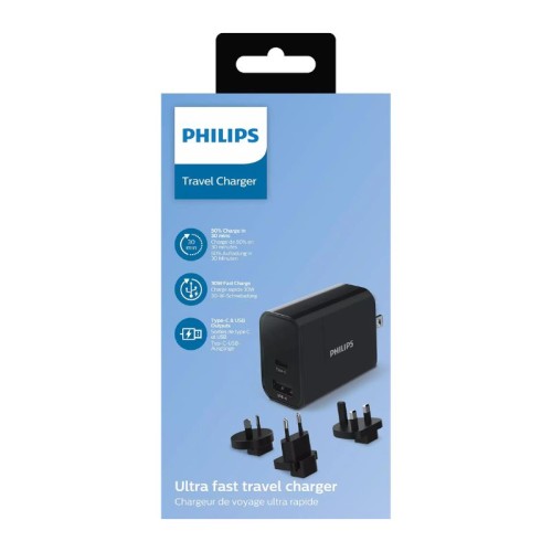 Philips Φορτιστής Ρεύματος Ταξιδιού DLP2621T/GRS με Αντάπτορες και Θύρες 1C 1A 30W (1150305-0004)