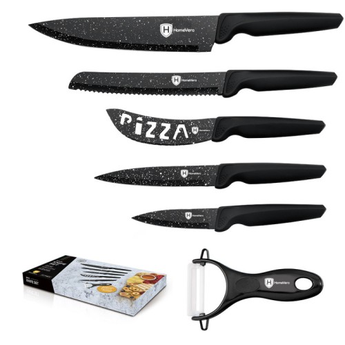 HomeVero Σετ Μαχαίρια HV-MBC5 με Μαρμάρινη Επίστρωση & Αποφλοιωτής Κεραμικός (6τμχ)