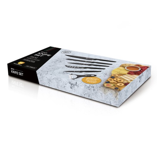 HomeVero Σετ Μαχαίρια HV-MBC5 με Μαρμάρινη Επίστρωση & Αποφλοιωτής Κεραμικός (6τμχ)