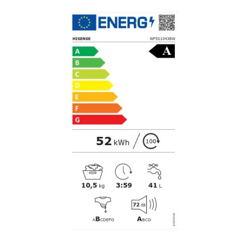 Hisense Πλυντήριο Ρούχων WF5S1043BW (10.5kg 1400Rpm A)