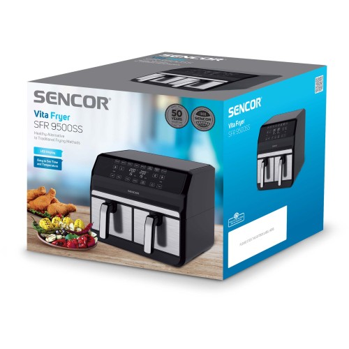 Sencor Φριτέζα Αέρος Vita Fryer SFR 9500SS με Διπλό Αποσπώμενο Κάδο 8lt Μαύρη