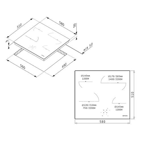 Pyramis Σετ Φούρνος Ανω Πάγκου 60ΑΠ 1016 Inox + Εστίες Κεραμικές PHC61611BFB