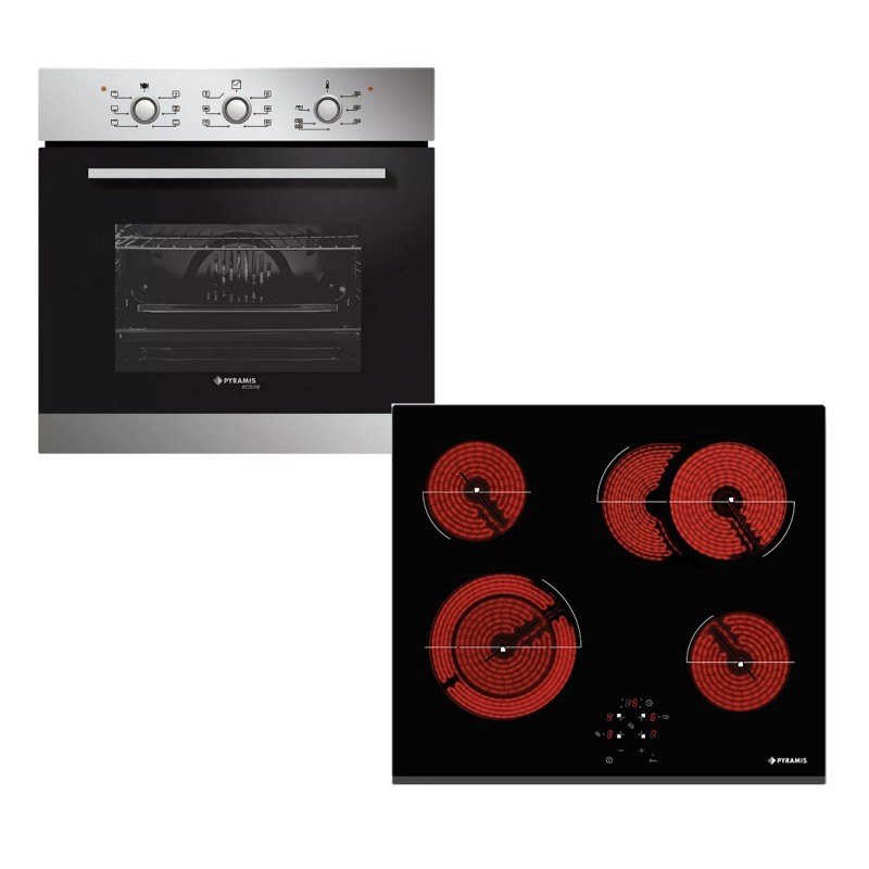 Pyramis Σετ Φούρνος Ανω Πάγκου 60ΑΠ 1016 Inox + Εστίες Κεραμικές PHC61611BFB