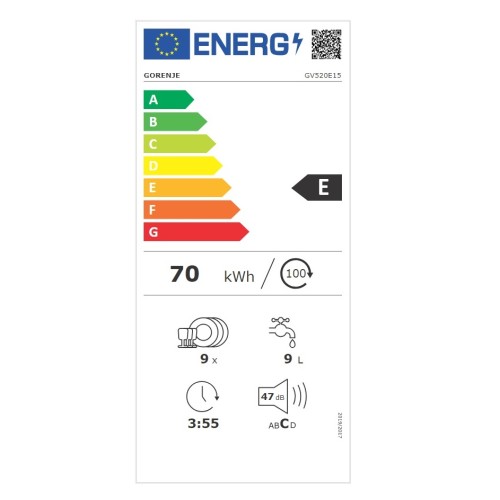 Gorenje Εντοιχιζόμενο Πλυντήριο Πιάτων GV520E15 (740034) για 9 Σερβίτσια Π44.8xY81.5εκ.