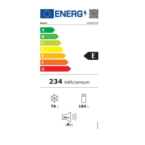 Bosch Ψυγειοκαταψύκτης Εντοιχιζόμενος KIN86VFE0 NoFrost 260lt Υ177.2xΠ54.1xΒ54.8εκ.