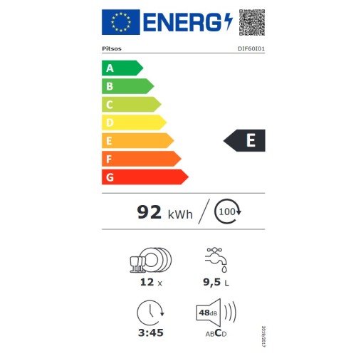 Pitsos Εντοιχιζόμενο Πλυντήριο Πιάτων DIF60I01 με Wi-Fi για 12 Σερβίτσια Π59.8xY81.5εκ.
