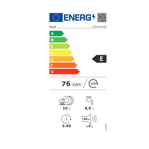 Bosch Πλυντήριο Πιάτων SPS2HKW58E για 10 Σερβίτσια Π45xY84,5εκ Λευκό