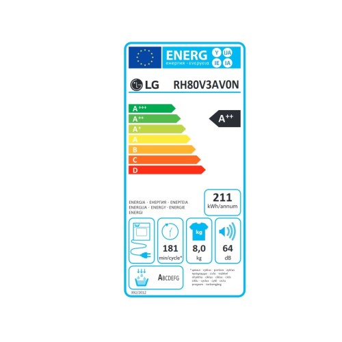 LG Στεγνωτήριο Ρούχων με Αντλία Θερμότητας RH80V3AV0N (8kg A++)