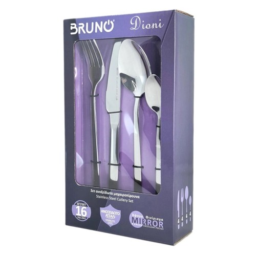 Bruno Σετ Μαχαιροπίρουνα Ανοξείδωτα Dioni BRN-0157 Aσημί 16τμχ