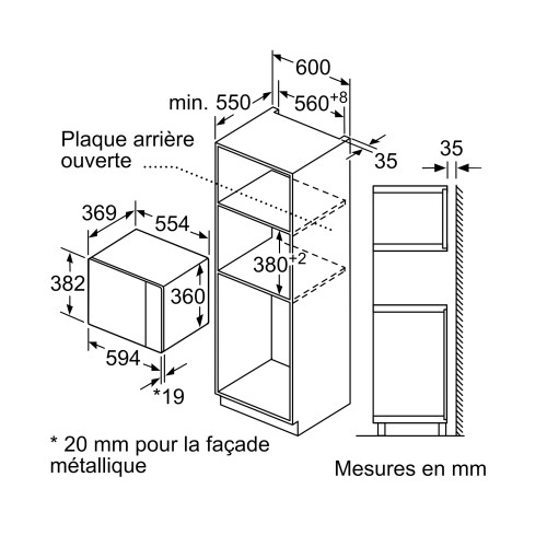 Bosch Εντοιχιζόμενος Φούρνος Μικροκυμάτων BFL554MB0 25lt Μαύρος