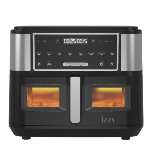 Izzy Φριτέζα Αέρος IZ-8225 με Διπλό Κάδο 10lt (224915) 2600W Ασημί + Δώρο Βιβλίο Συνταγών + 30τμχ Αντικολλητικά Χαρτιά