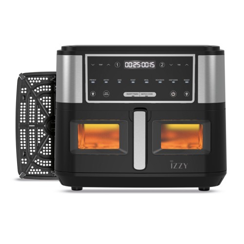 Izzy Φριτέζα Αέρος IZ-8225 με Διπλό Κάδο 10lt (224915) 2600W Ασημί + Δώρο Βιβλίο Συνταγών + 30τμχ Αντικολλητικά Χαρτιά