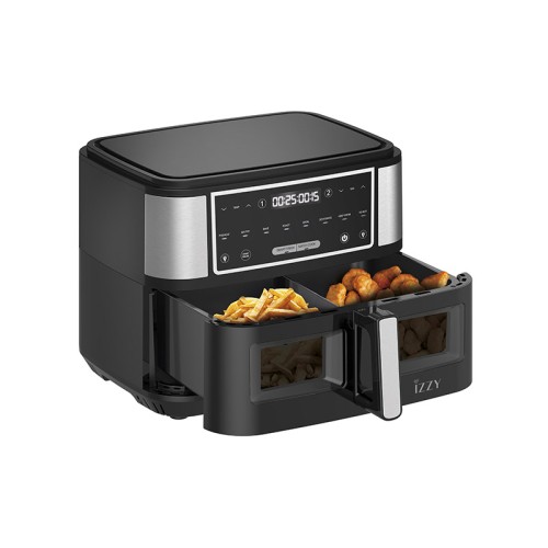 Izzy Φριτέζα Αέρος IZ-8225 με Διπλό Κάδο 10lt (224915) 2600W Ασημί + Δώρο Βιβλίο Συνταγών + 30τμχ Αντικολλητικά Χαρτιά