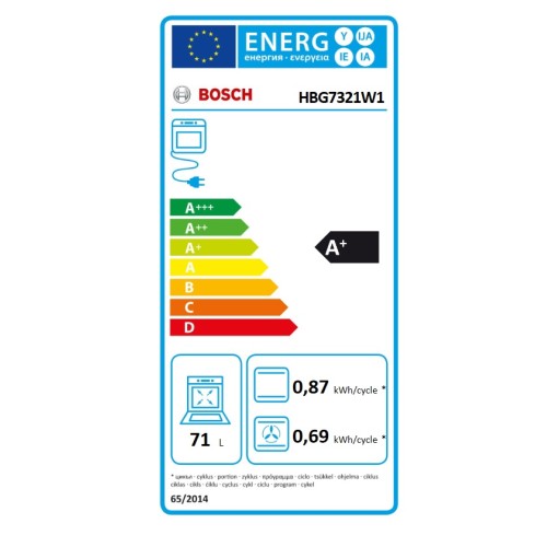Bosch Εντοιχιζόμενος Φούρνος Ανω Πάγκου HBG7321W1 71lt Λευκός