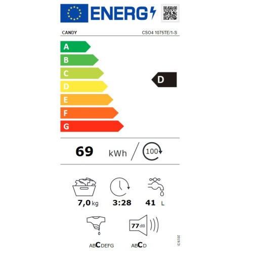 Candy Πλυντήριο Ρούχων CSO4 1075TE/1-S (7kg 1000rpm) + 8 Χρονια Εγγύηση στα Ανταλλακτικά